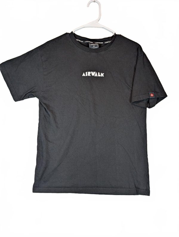 Airwalk Embroidered Logo Skate Streetwear Short Sleeve T-Shirt Black Mens Medium