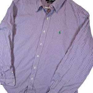 Ralph Lauren Classic Fit Purple Striped Button Down Collared Dress Shirt Mens XL