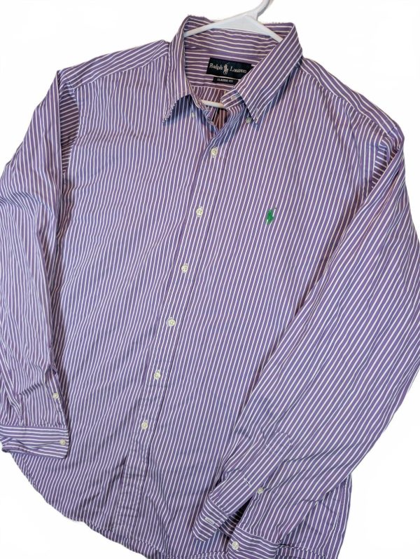 Ralph Lauren Classic Fit Purple Striped Button Down Collared Dress Shirt Mens XL