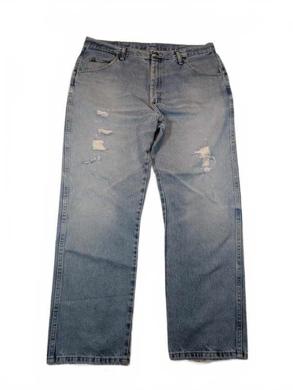 Wrangler Premium Quality Distressed Light Wash Straight Jeans Mens Size 36x30