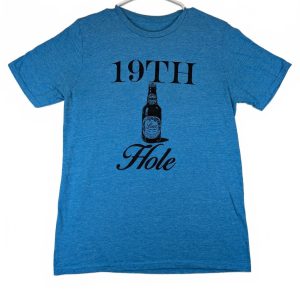 Swing Juice 19th Hole Beer Golf Graphic T-Shirt Mens Medium Blue Short Sleeve
