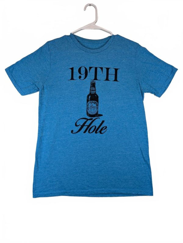 Swing Juice 19th Hole Beer Golf Graphic T-Shirt Mens Medium Blue Short Sleeve