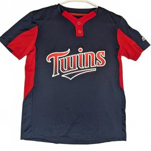 Majestic Minnesota Twins Cool Base Navy Red Jersey Shirt Youth Medium