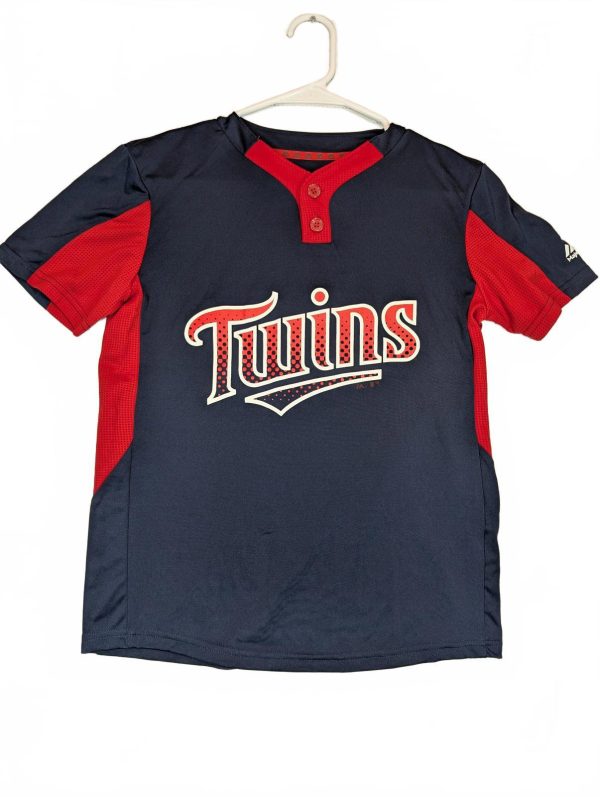 Majestic Minnesota Twins Cool Base Navy Red Jersey Shirt Youth Medium