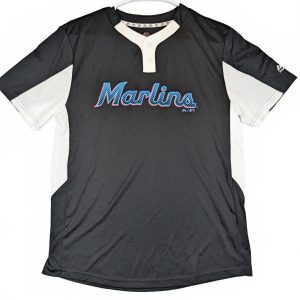 Majestic Miami Marlins Cool Base Black White Jersey Shirt Youth XL