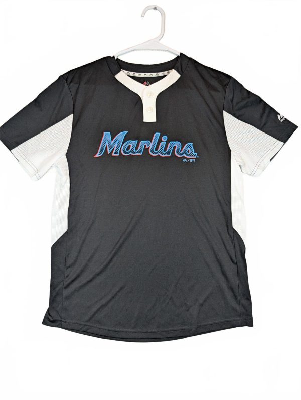 Majestic Miami Marlins Cool Base Black White Jersey Shirt Youth XL