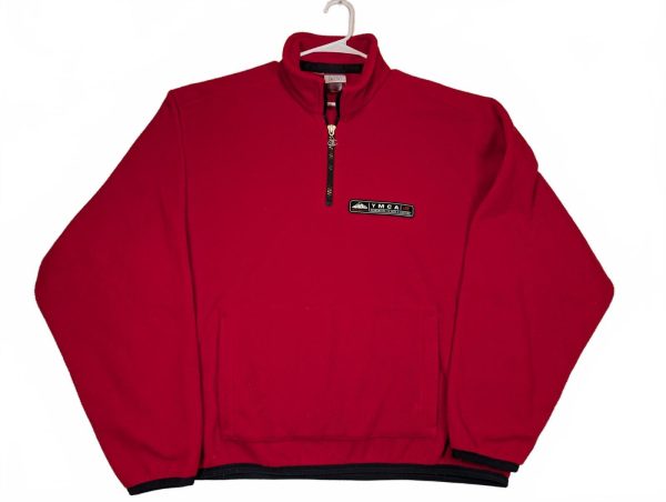 Champion YMCA 1/4 Zip Fleece Pullover Red Kangaroo Pocket Mens XL