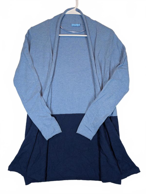 J.McLaughlin Colorblock Open Front Cardigan Blue Navy Womens Small Cashmere