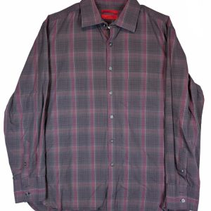 Alfani Fitted Striped Button Up Shirt Gray Red Mens Large Cotton Blend