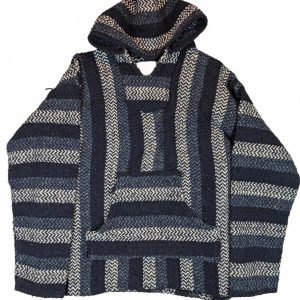 Baja Joe Striped Baja Hoodie Drug Rug Pullover Surf Skater Mens Large Blue