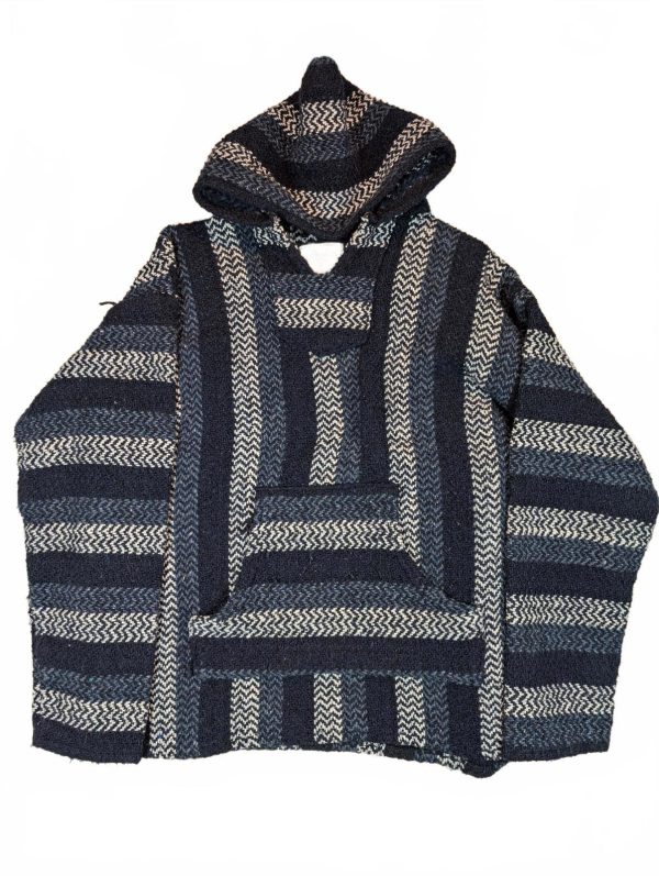 Baja Joe Striped Baja Hoodie Drug Rug Pullover Surf Skater Mens Large Blue