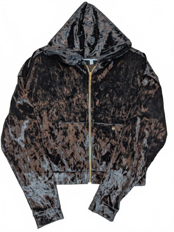 Fabletics Crushed Velvet Zip Hoodie Cropped Athleisure Womens Medium 21x21