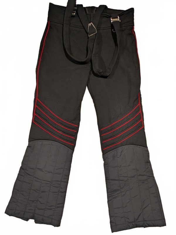 Profile Red Piped Ski Pants Black Quilted Knees Belted 36 Mens Regular 35x30