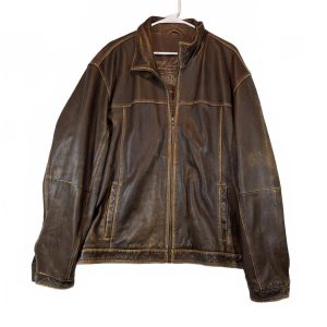 Tommy Bahama Brown Leather Distressed Full Zip Lined Biker Jacket Mens XXL