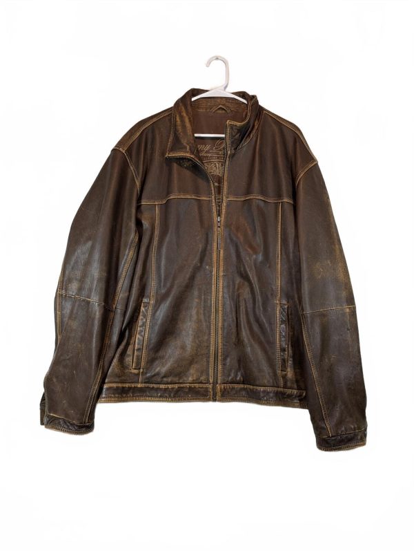 Tommy Bahama Brown Leather Distressed Full Zip Lined Biker Jacket Mens XXL