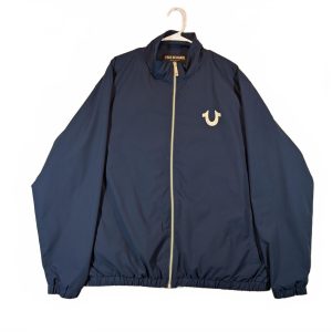 True Religion World Tour Navy Full Zip Logo Track Windbreaker Jacket Mens Large