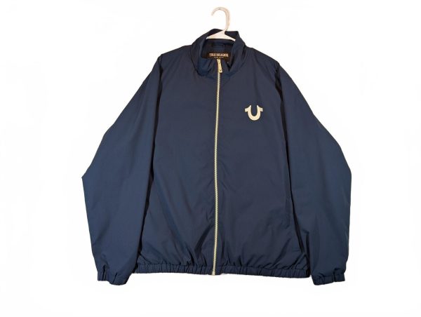 True Religion World Tour Navy Full Zip Logo Track Windbreaker Jacket Mens Large