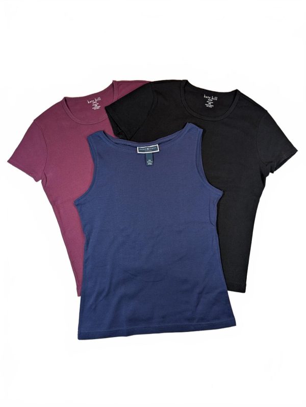 Kate Hill Karen Scott Cotton Basic Tee Tank Top 3Pc Bundle Womens Petite Medium
