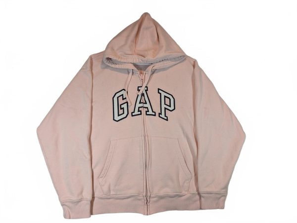 Gap Logo Full Zip Hoodie Pink Fleece Spellout Kangaroo Pocket Womens Medium