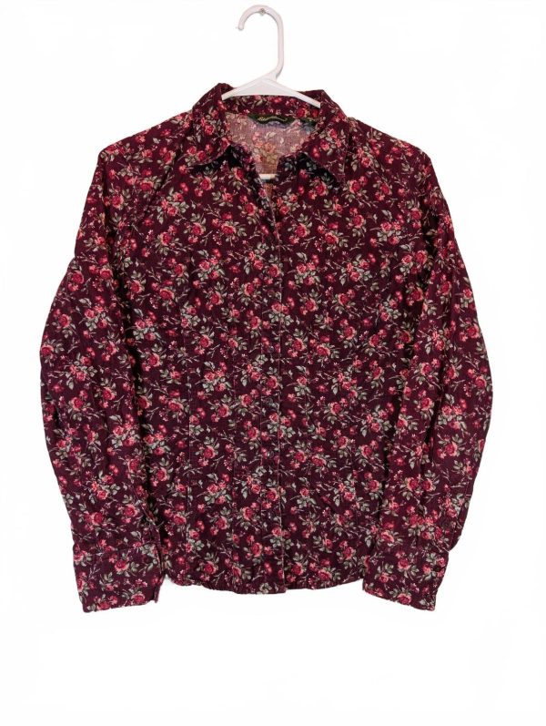 Eddie Bauer Floral Corduroy Button Shirt Cottagecore Womens Size Small