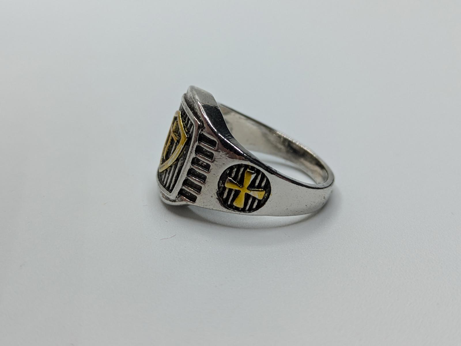 Silver and Gold Accented Holy Cross Shield Ring Mens Size 10 Stainless Steel - Image 3