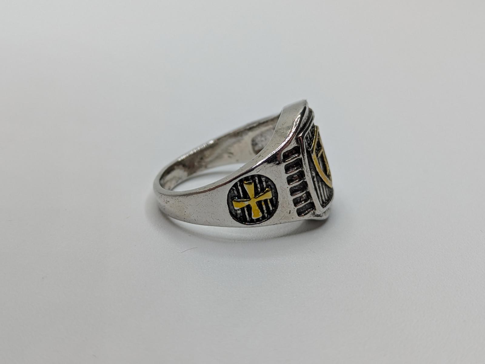 Silver and Gold Accented Holy Cross Shield Ring Mens Size 10 Stainless Steel - Image 5