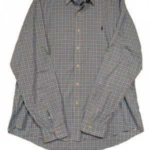 Ralph Lauren Blue Checkered Long Sleeve Shirt Slim Fit 100% Cotton Stretch XXL
