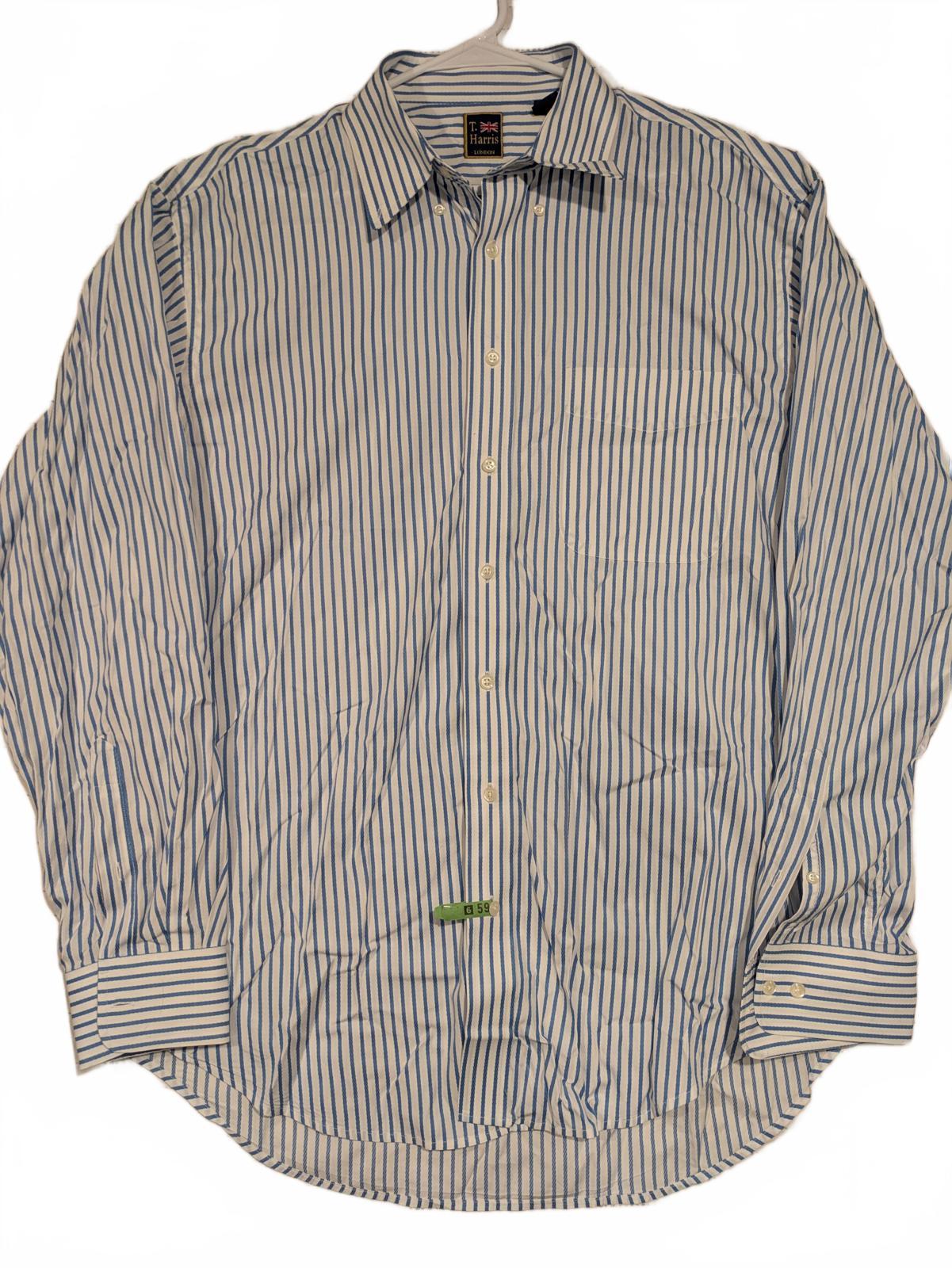 T Harris London Blue White Stripe Button Down Shirt Long Sleeve Cotton Mens XL