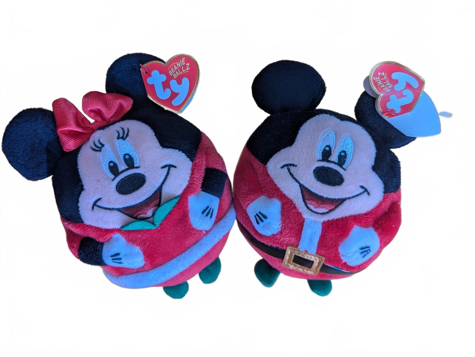 Ty Beanie Ballz Mickey Minnie Disney Holiday Plush Beanbag Set
