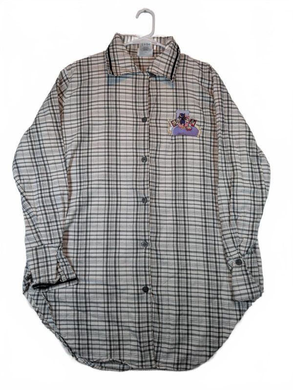 Walt Disney World Mickey Friends Plaid Flannel Cotton Pajama Shirt Womens Medium