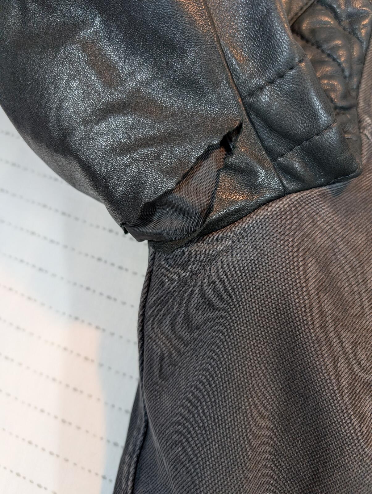 AllSaints Spitalfields Denim Leather Sleeve Zip Moto Trucker Jacket Mens Large - Image 9