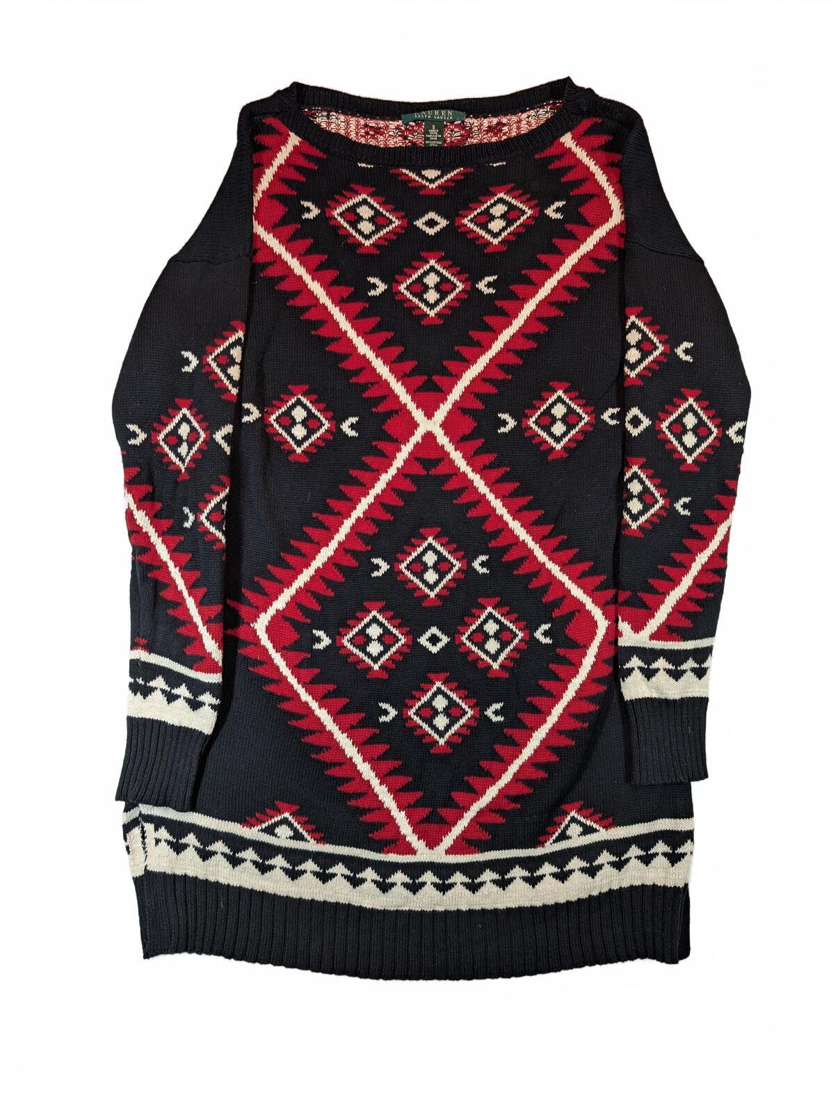 Lauren Ralph Lauren Southwestern Aztec Cotton Knit Sweater Dress Womens Small