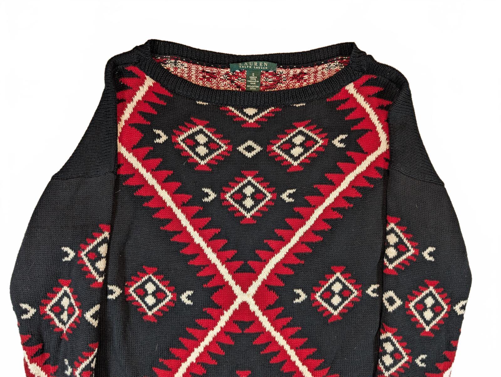 Lauren Ralph Lauren Southwestern Aztec Cotton Knit Sweater Dress Womens Small - Image 2