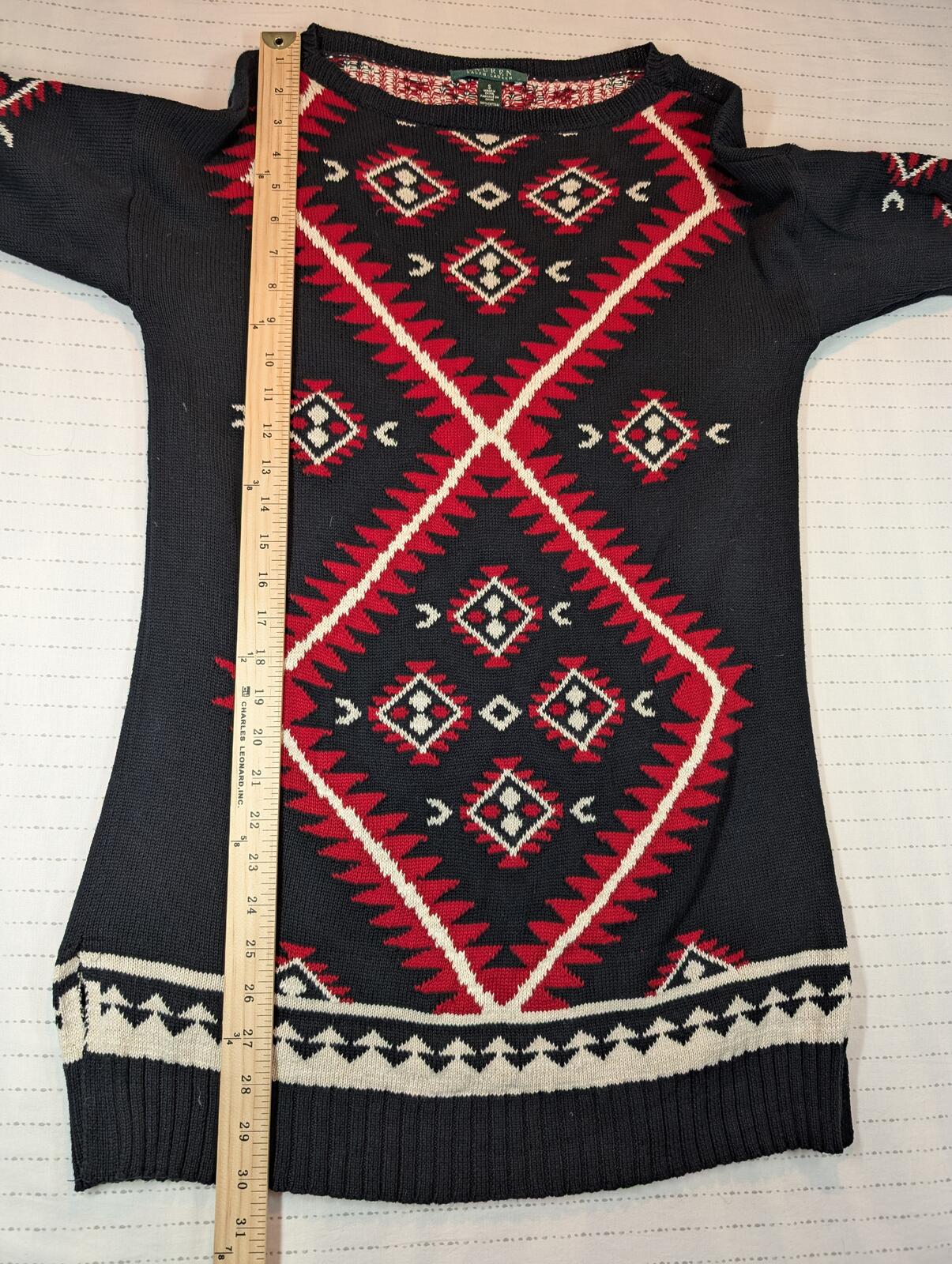 Lauren Ralph Lauren Southwestern Aztec Cotton Knit Sweater Dress Womens Small - Image 7