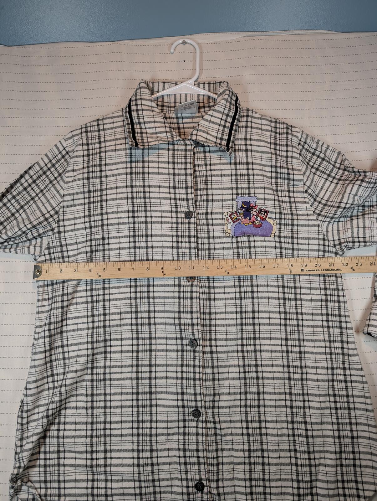 Walt Disney World Mickey Friends Plaid Flannel Cotton Pajama Shirt Womens Medium - Image 6
