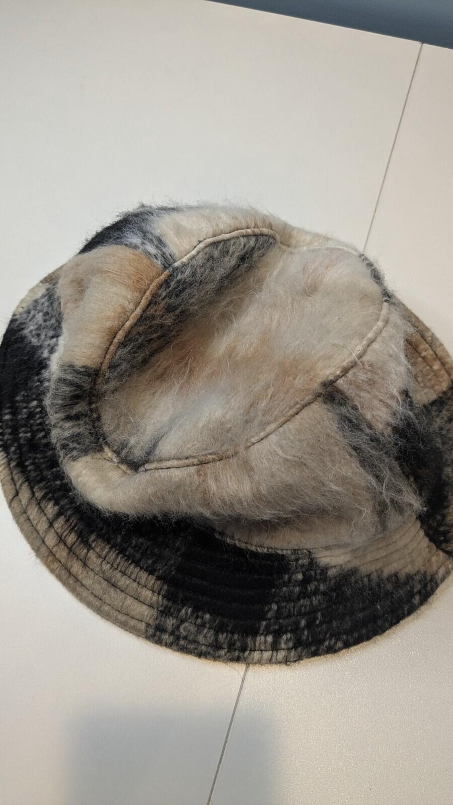 Fuzzy Bucket Hat with Black and Beige Color Block Design OSFM - Image 5