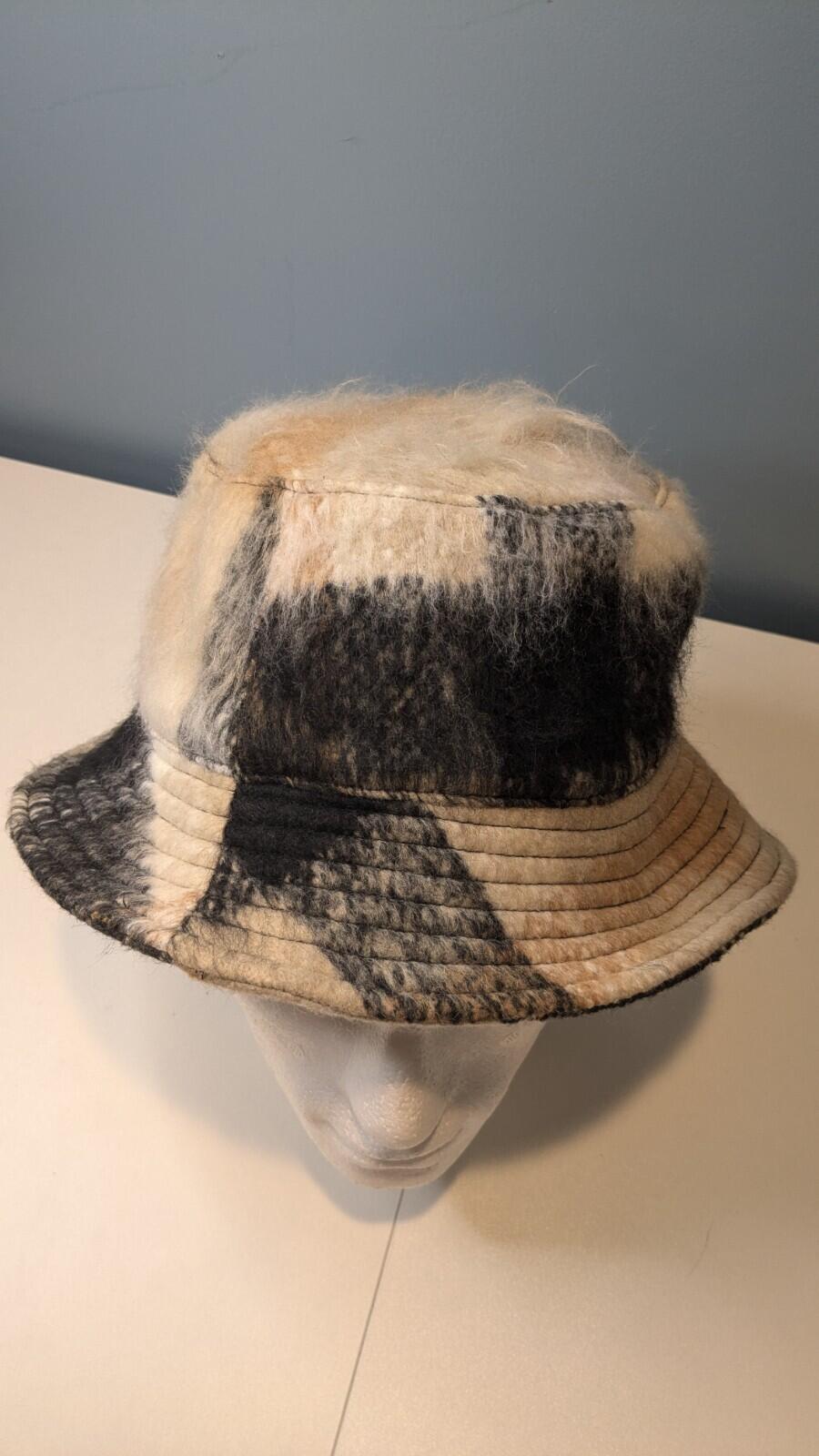 Fuzzy Bucket Hat with Black and Beige Color Block Design OSFM - Image 7