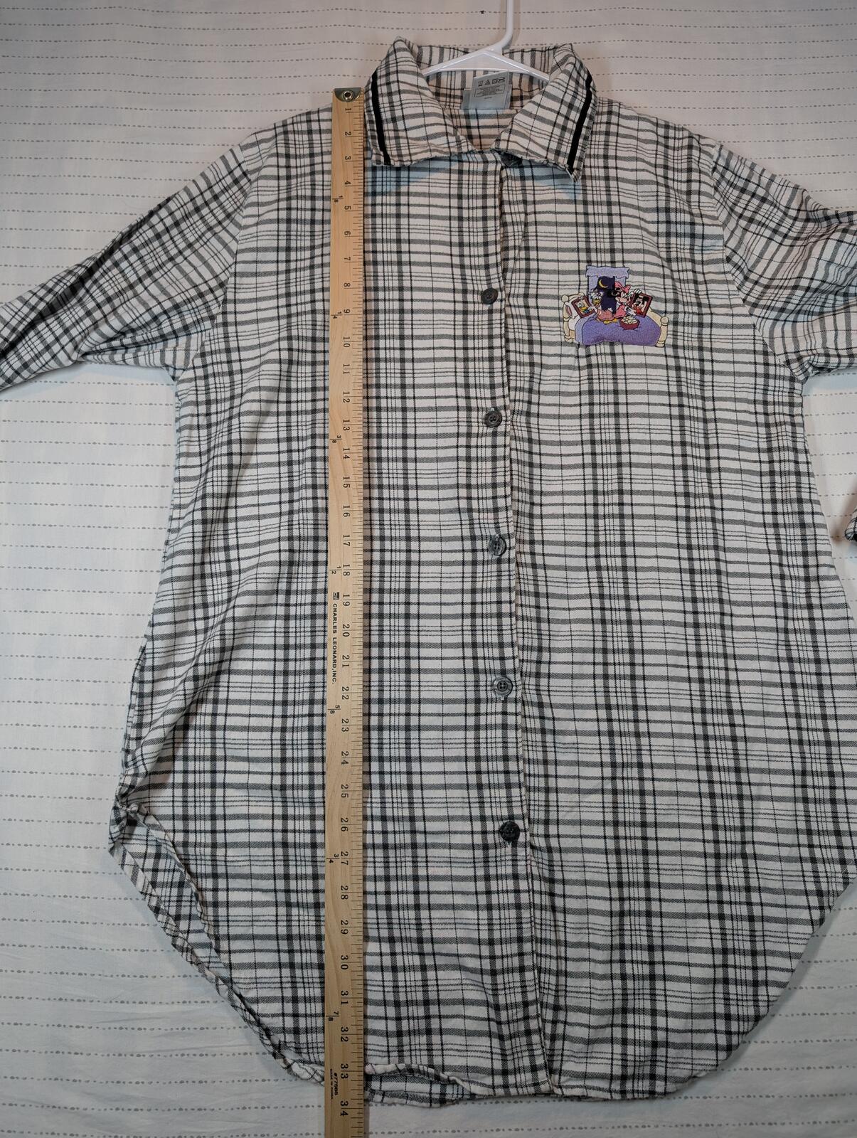 Walt Disney World Mickey Friends Plaid Flannel Cotton Pajama Shirt Womens Medium - Image 7