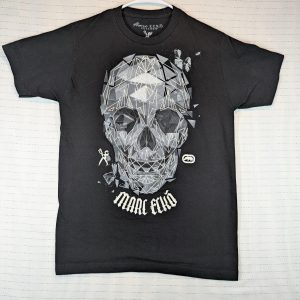 Marc Ecko Cut & Sew Black Geometric Skull Graphic Streetwear T-Shirt Mens Medium