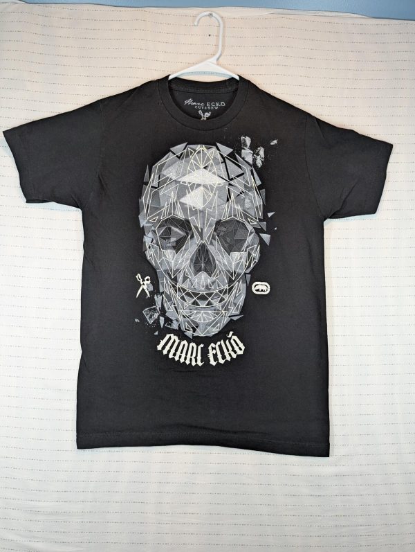 Marc Ecko Cut & Sew Black Geometric Skull Graphic Streetwear T-Shirt Mens Medium