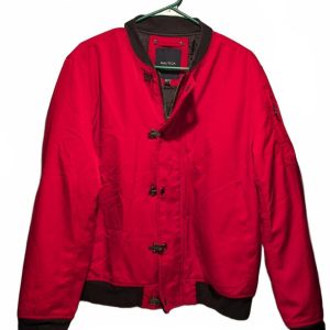 Nautica Red Bomber Jacket with Black Trim Mens Medium