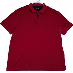 Nautica Logo Placket Performance Polo Shirt Short Sleeve Mens Large Red