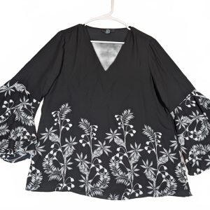 Alfani Floral Bell Sleeve Blouse V Neck Lightweight Top Womens Size 10