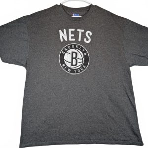 NBA Brooklyn Nets Logo Graphic T Shirt Basketball Fan Tee Mens 2XL Gray