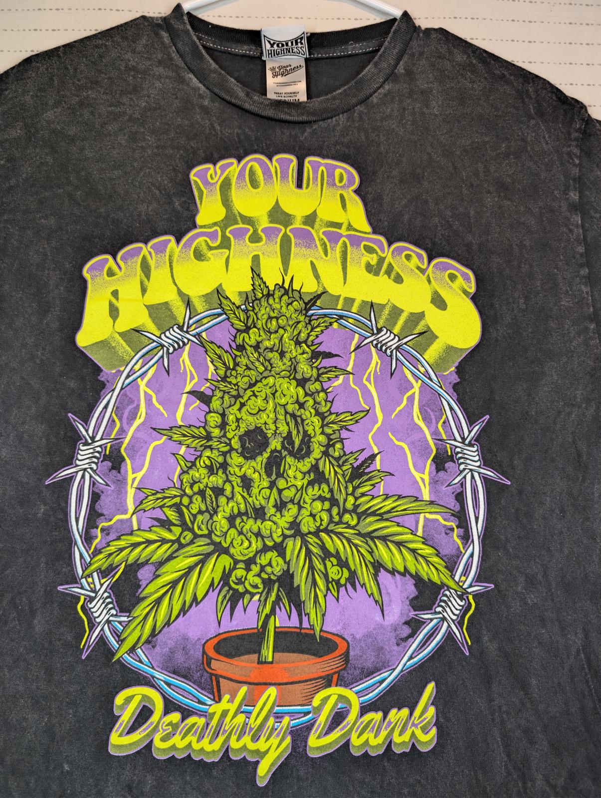 Your Highness Deathly Dank Graphic T Shirt Streetwear Skull Weed Mens Medium - Image 3