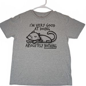 Funny Lazy Cat Graphic T Shirt Absolutely Nothing Humor Tee Mens Medium Gray