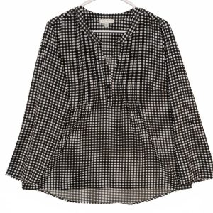 Notations Black White Gingham Button Front Long Sleeve Blouse Womens Large