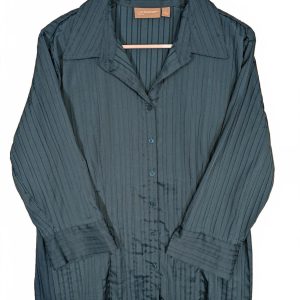 Croft & Barrow Stretch Ribbed Button Front Long Sleeve Blouse Womens Large