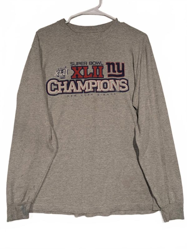 Reebok Super Bowl XLII Champions Long Sleeve Graphic T-Shirt Mens Medium Gray