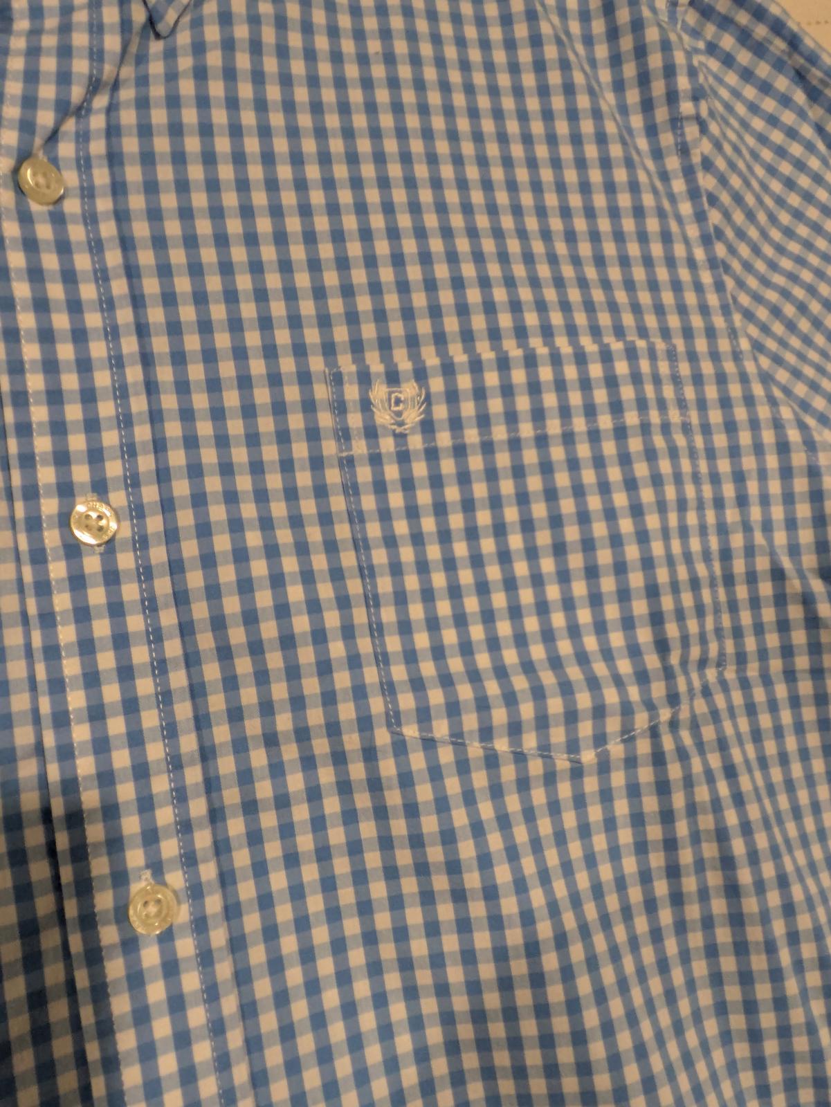 Chaps Gingham Button Down Blue White Check Short Sleeve Shirt Mens Large - Image 3